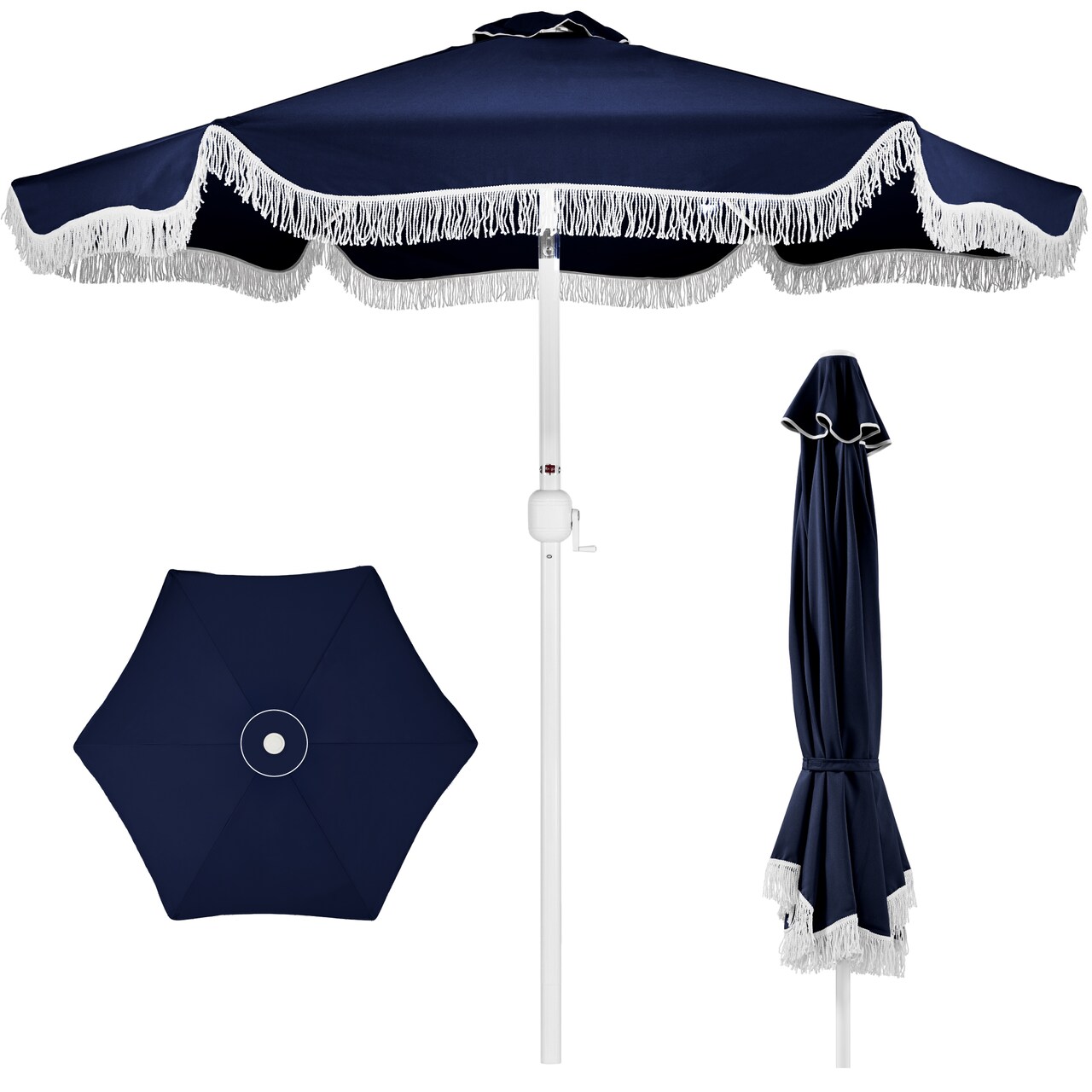 Best Choice 9ft Fringe Market Umbrella – Boho Patio Sunshade w/ Tilt, UPF50+, Steel Pole for Table, Pool, Deck